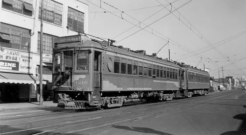 Pacific Electric "Red Car" 1216 to Santa Ana, 1940s